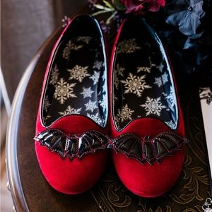 STRANGECVLT Lydia Bat Red Velvet Flats